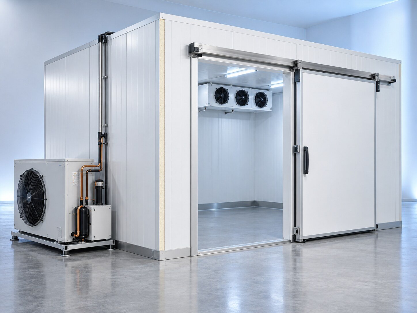 Complete cold room system with panels, door and refrigeration equipment